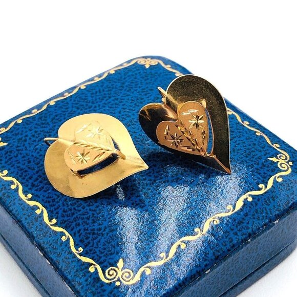 Estate 14K Yellow Gold Diamond Cut Design 3/4 Inch Pierced Earrings 2.1 Grams - Picture 2 of 5